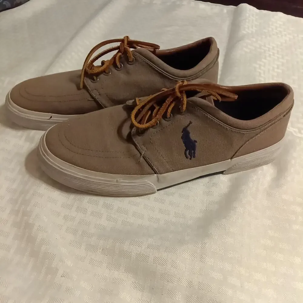 Polo Ralph Lauren Boat Shoes Brown canvas embroidered logo casual comfort shoe